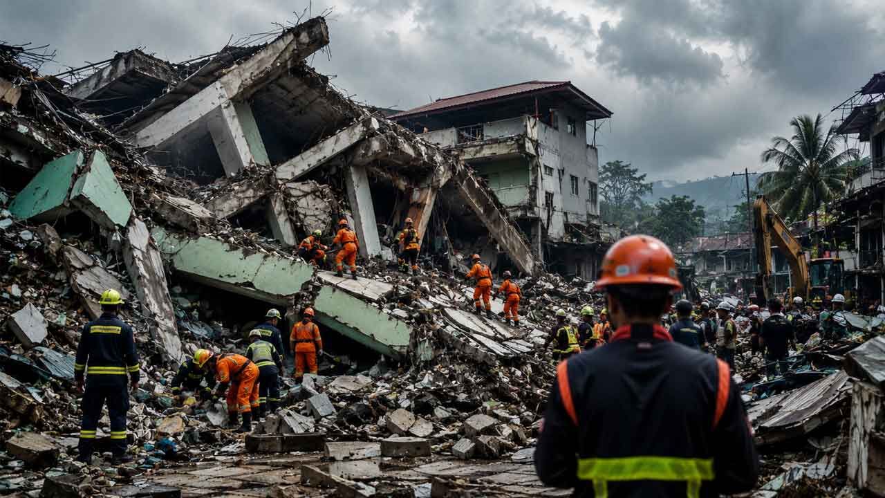 Rescue efforts in the wreckage of buildings from the Mindanao earthquake in June 2026